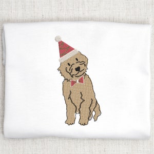 Goldendoodle Christmas Embroidery Design for Embroidery Machine, Dog with Santa Hat Embroidery Design for Machine Embroidery