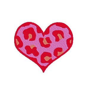 May include: A pink heart with a red leopard print pattern.