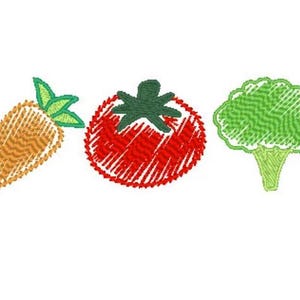ガーデン刺繍デザイン、トマト刺繍、ブロッコリー刺繍、ニンジン刺繍、夏の野菜機械刺繍デザインファイル 画像 2