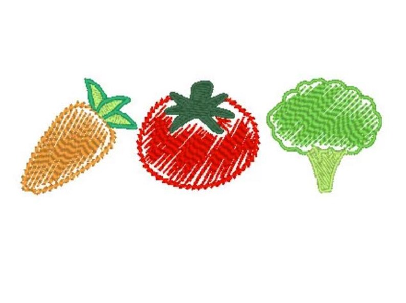 ガーデン刺繍デザイン、トマト刺繍、ブロッコリー刺繍、ニンジン刺繍、夏の野菜機械刺繍デザインファイル 画像 2