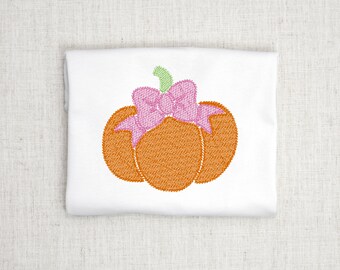 Pumpkin Embroidery Design – Light Fill Stitch Pumpkin with Bow – Fall Machine Embroidery – Autumn Harvest Digital Download