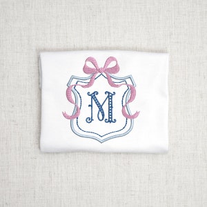 Preppy Monogram Crest Design, Font Frame Monogram Crest Embroidery Design, Monogram Outline Design with Bow Font  Included