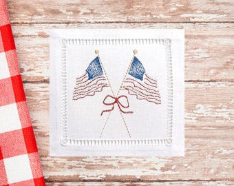 American Flag Embroidery, American Flag with Ribbon Bow, Patriotic Embroidery Design, Fourth of July Embroidery