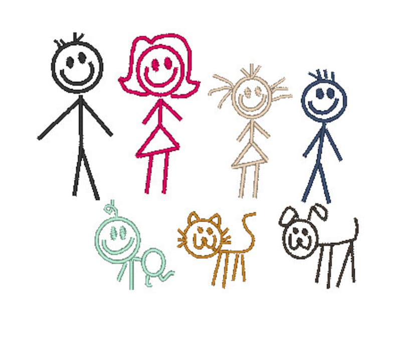 Stick Figure Family Embroidery Design File Stick Family Etsy Canada
