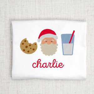 Cookies and Milk Embroidery Design for Christmas includes cookie, milk and Santa Calus