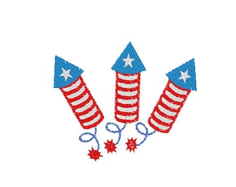Fourth of July Rocket Embroidery Design Firecracker Machine Embroidery File Patriotic Holiday Stitch Pattern USA Holiday 4th of July