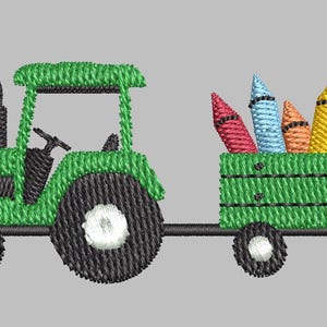 Broderidesign för tillbaka till skolan, pojketraktorbroderi, höstbroderi, krita och traktor, digital maskinbroderifil, direkt nedladdning bild 3