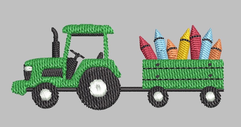 Broderidesign för tillbaka till skolan, pojketraktorbroderi, höstbroderi, krita och traktor, digital maskinbroderifil, direkt nedladdning bild 3