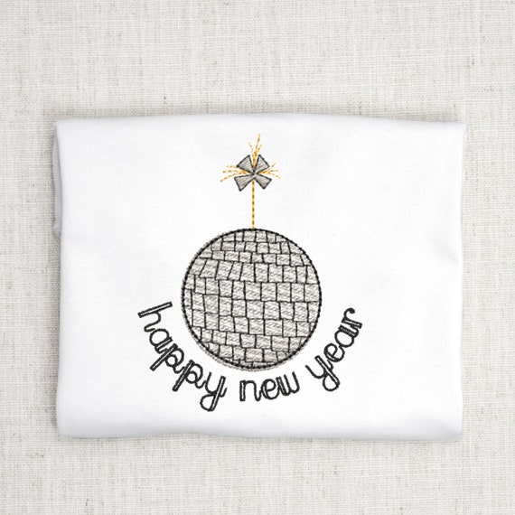 Happy New Year Embroidery Design, Disco Ball Embroidery Design for Machine Embroidery, Ball Dropping Embroidery