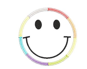 Smiley Face Embroidery Design, Colorful smiley face, Rainbow Smiley, Rainbow Machine Embroidery Design, Happy Embroidery, Smile embroidery
