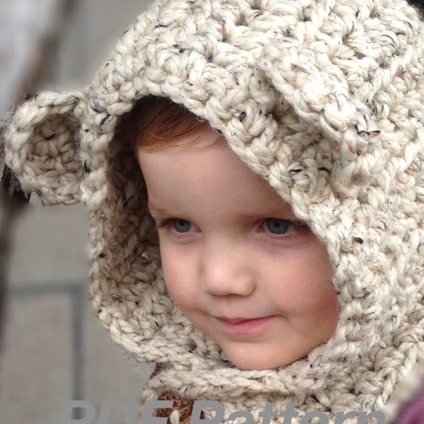 Crochet Pattern - Brady Bear Cowl Hoodie - Toddler, Child and Adult