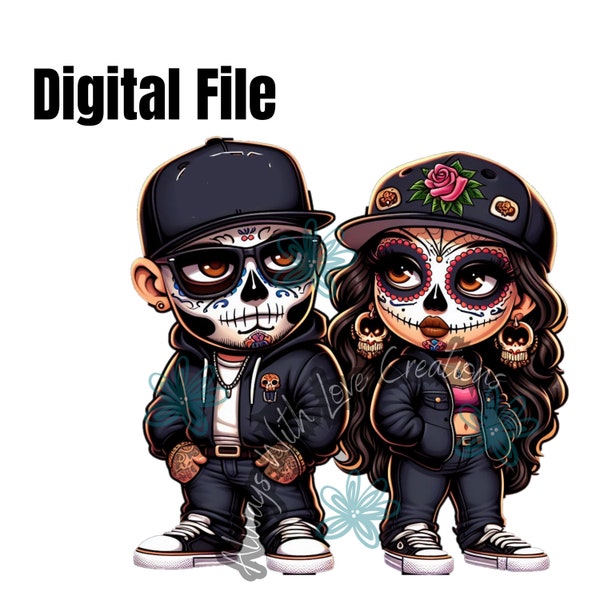 Day of the Dead Dia de los Muertos Chicano Love Couple Digital file / PNG / Clip art/ Digital print/ Instant download /sublimation dtf uvdtf