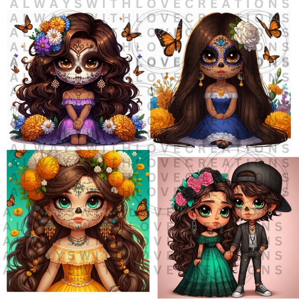 Bundle 9 /Unedited images Dia De Los Muertos Day of the Dead La Calavera Catrina - Digital Image File - sublimation - dtf - 4 prints