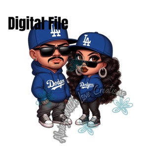 LA baseball fan couple Chicano Chicana Cholo Chola Digital file / PNG / Clip art/ Digital print/ Instant download / sublimation dtf uvdtf