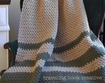 CROCHET PATTERN // Homecoming Throw Chunky Striped Couch Blanket