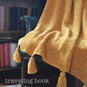 CROCHET PATTERN // Harvest Throw Luxurious Velvet Chenille Couch Blanket with tassels