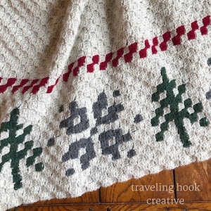 CROCHET PATTERN // Holiday Hygge Throw Scandinavian Snowflake Christmas Tree Fair Isle Motif