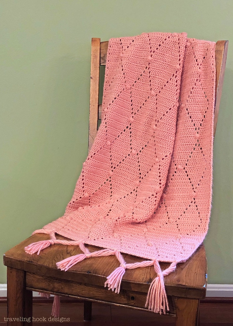 CROCHET PATTERN // Diamonds and Dots Heirloom Baby Blanket for Baby Girl, Christening, Baptism, Princess Nursery image 6