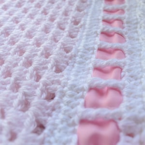 CROCHET PATTERN // Sweet Georgia Heirloom Baby Blanket, Granny Square, Scalloped Border, Ribbon and Bow for Baby Girl or Baby Boy, Baptism image 4