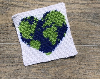 CROCHET PATTERN // Better Together Earth Day Heart Crochet Blanket Square