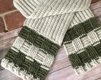 ◇PARTIMENTO◇ RIBBED STRIPE KNIT MUFFLER_KHAKI GREEN Two Tone Stretch Rib Knit Fabric | Blue Moon Fabrics