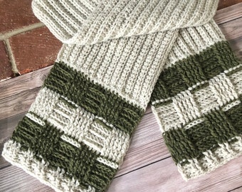 CROCHET PATTERN // Seamus Scarf Ribbed Basket Weave Rugby Stripe Crochet Scarf