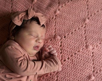CROCHET PATTERN // Diamonds and Dots Heirloom Baby Blanket for Baby Girl, Christening, Baptism, Princess Nursery