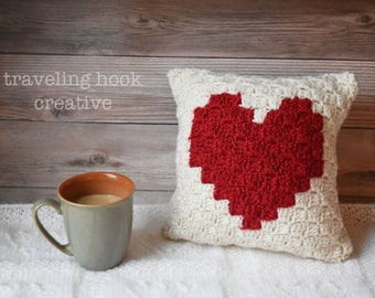 CROCHET PATTERN // Sweetheart Mini Pillow, Throw Pillow, Decorative Pillow, Valentine's Day Heart Pillow, Home Decor C2C Graph