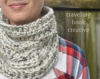 CROCHET PATTERN // Chunky Ridge Cowl Super Bulky Classic Ribbed Crochet Scarf for Adults and Teens, Men and Women