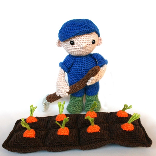 Farmhand Koen and carrots PDF crochet pattern