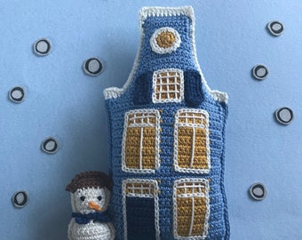 Blue Christmas house PDF crochet pattern