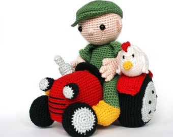 Farmer and tractor PDF crochet pattern