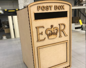 Gold or Silver 3mm MDF for Wedding Cards etc. Royal Mail Design Large Post Box