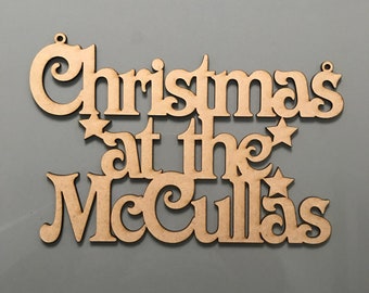 Personalised Christmas sign "at the family name sign". Surname, Last Name hanging Personalised ornament. Christmas bunting