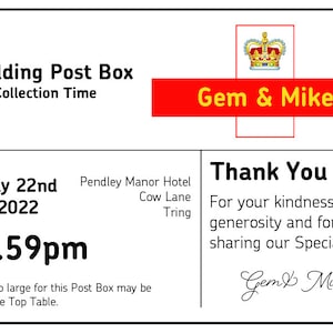 Wedding post box insert. Personalised big day details. Wedding mail, cards.