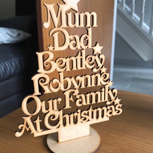 Personalised wooden family name Christmas tree. Family tree