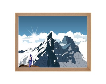 Illustrated mountaineering poster Ecrins, The crossing of the Meije: FAMILIAR WITH THE SKY