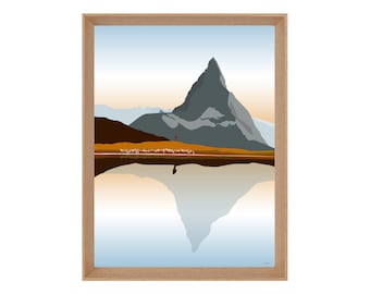 Illustrated poster mountain lake hiking Aiguilles d'Arves: THE INTIMATE & THE WORLD
