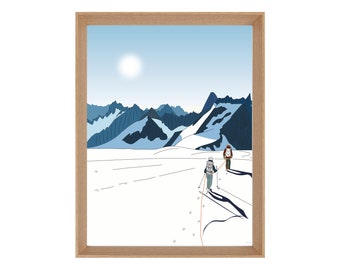Illustrated mountaineering mountain poster: OPEN ROADS