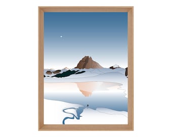 Illustrated mountain hiking poster Pyrenees: THE DEFROST