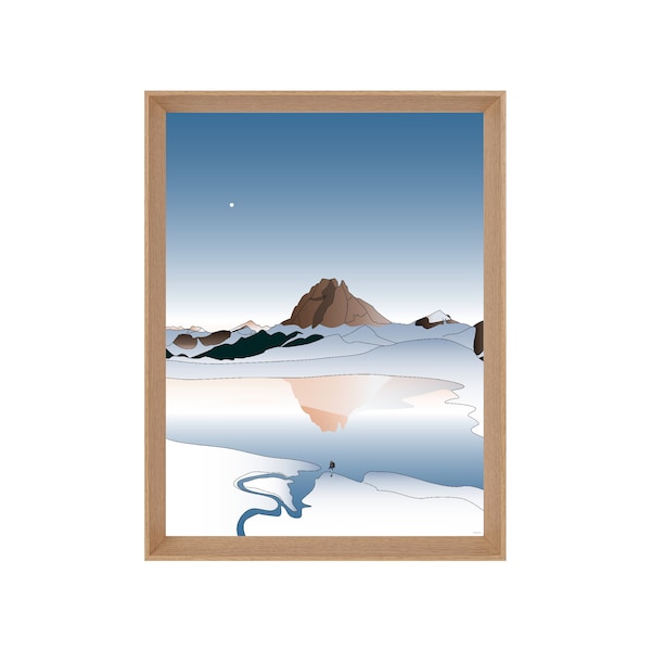 Póster ilustrado de senderismo de montaña en los Pirineos: EL DESHIELO