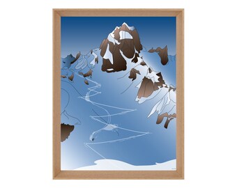 Illustrated mountain ski hiking poster: DRAWING LINES