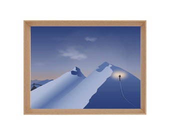 Illustrated mountain ski hiking poster: AURORA