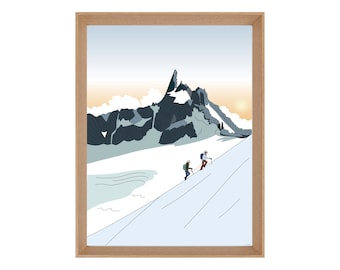 Illustrated mountain ski touring poster: LEAD THE CLIMB