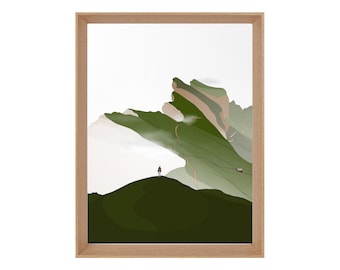 Illustrated mountain hiking poster: Above the cloud