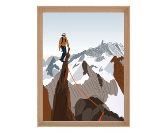 Illustrated mountaineering mountain poster: TOUCH THE SKY