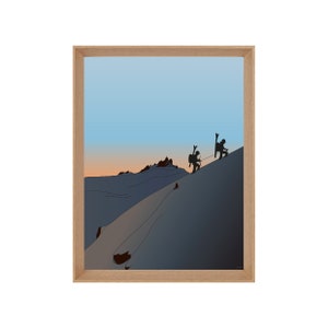 Affiche illustrée montagne randonnée : Duo des cîmes