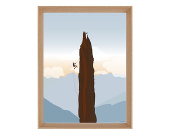 Illustrated mountaineering mountain poster: VERTIGE DES CIMES