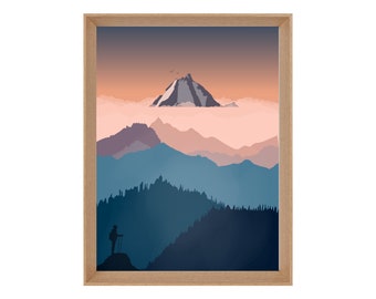 Illustrated mountain hiking poster: ICARE