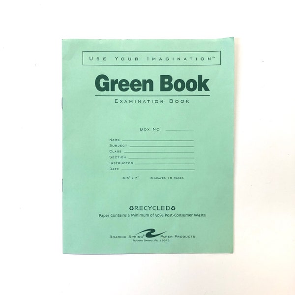 Green Book Recycled Examination Book Lined Paper Standard Ruled